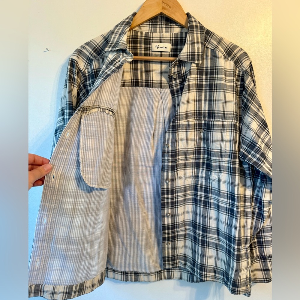 Rowan Women's Blue and White Plaid Button Down Shirt - Dallas Oversized - Picture 10 of 11